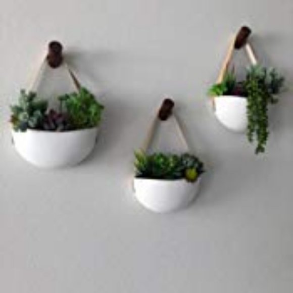 NWT Ceramic Hanging Planter Wall Planters Set of 3 - Picture 4 of 4